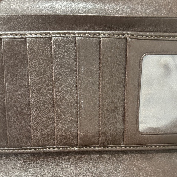 Coach Dark Brown Embossed Signature Leather Wallet with Gold Snap - Picture 7 of 13